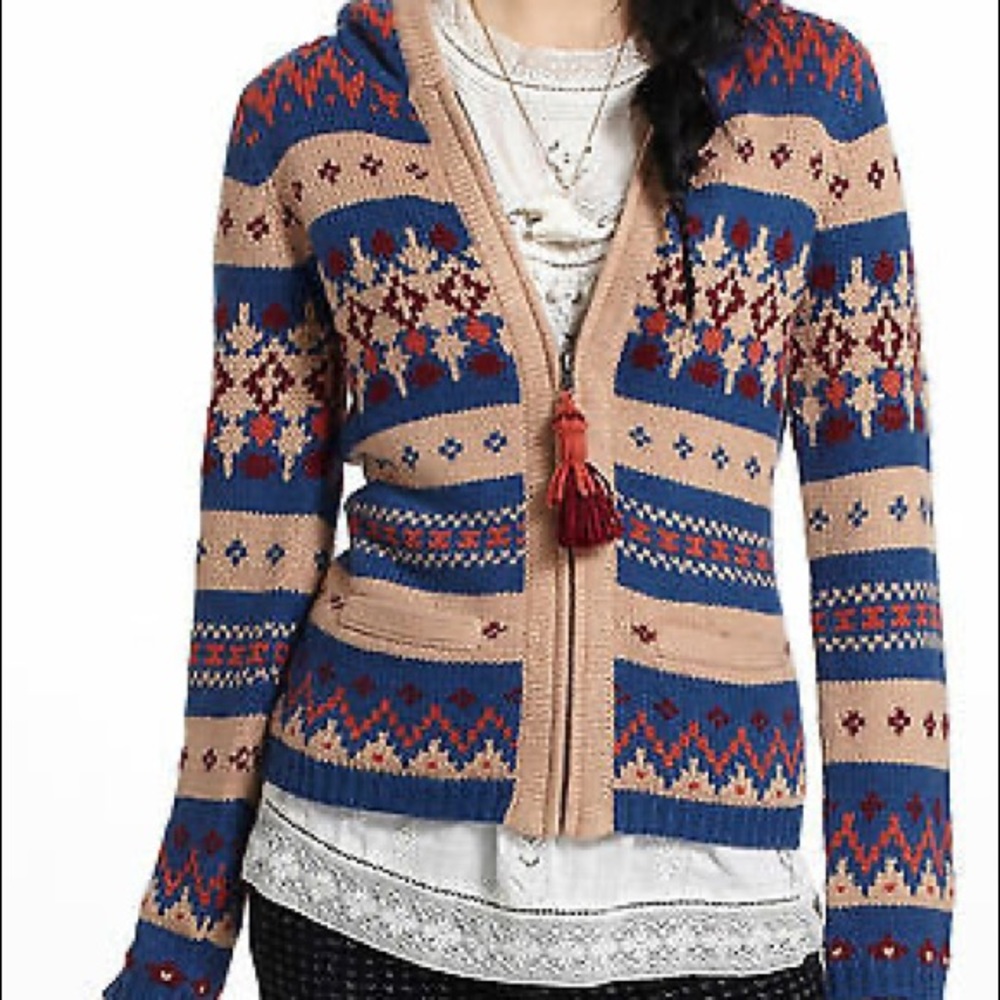 Anthropologie Sparrow Fair Isle Sweater Hoodie Sz M Retails $118